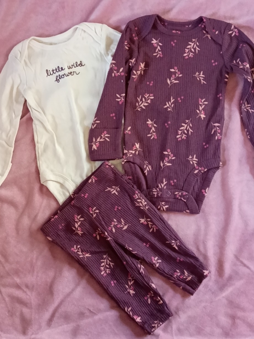 Carter's Plum & Cream Floral 3 Piece Outfit